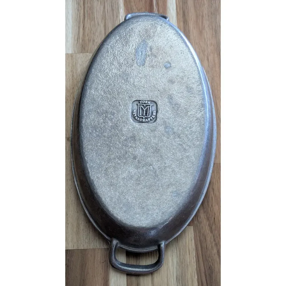 Vintage York Metalcrafters Pewter Oval Serving Dish Casserole Tray  Handles 12